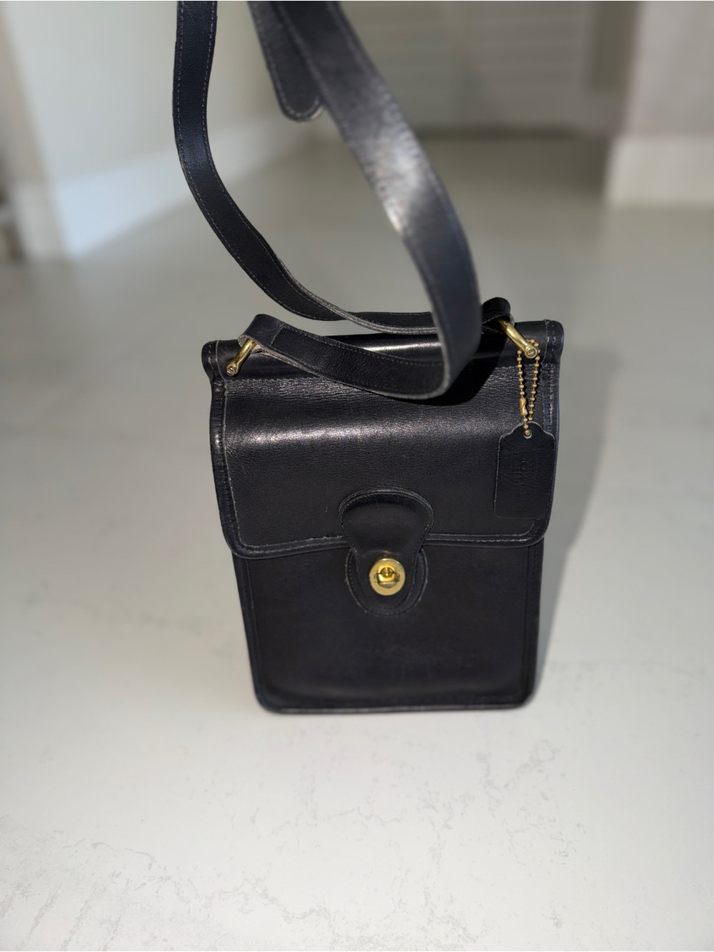 Coach Black vintage Leather Messenger with Gold Hardware